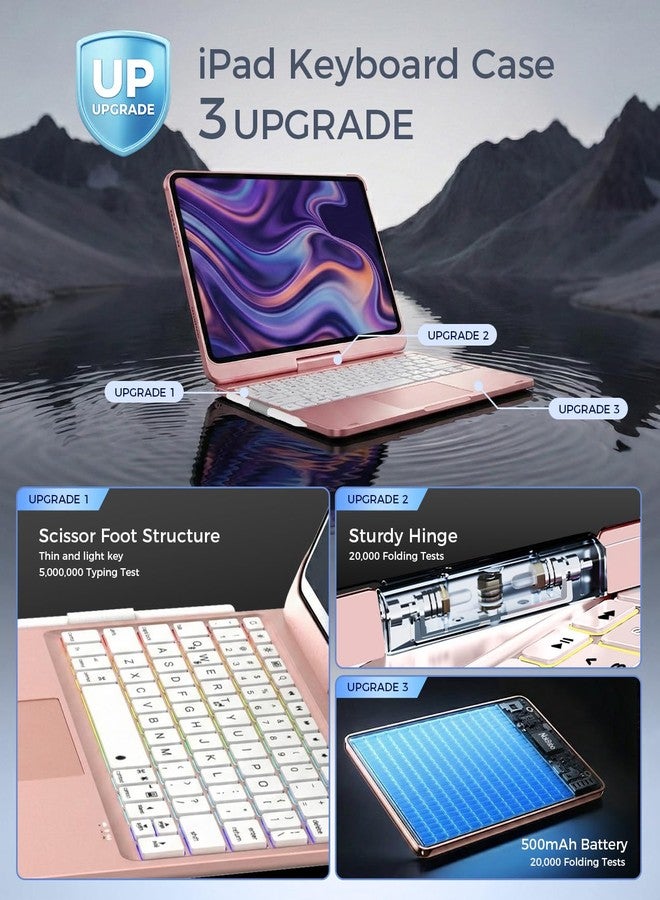 جراب NOKBABO لجهاز iPad من الجيل العاشر مع لوحة مفاتيح، وإضاءة خلفية بألوان قوس قزح، ودوران 360 درجة، ولوحة لمس مدمجة وحامل قلم، جراب لوحة مفاتيح لجهاز iPad من الجيل العاشر مقاس 10.9 بوصة - وردي فاتح - Image 3