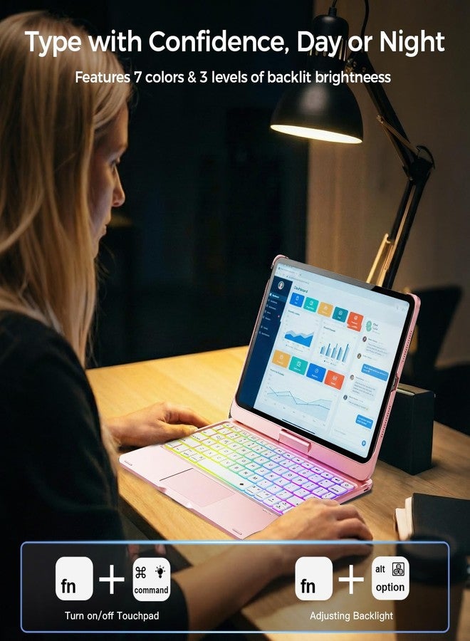 جراب NOKBABO لجهاز iPad من الجيل العاشر مع لوحة مفاتيح، وإضاءة خلفية بألوان قوس قزح، ودوران 360 درجة، ولوحة لمس مدمجة وحامل قلم، جراب لوحة مفاتيح لجهاز iPad من الجيل العاشر مقاس 10.9 بوصة - وردي فاتح - Image 5