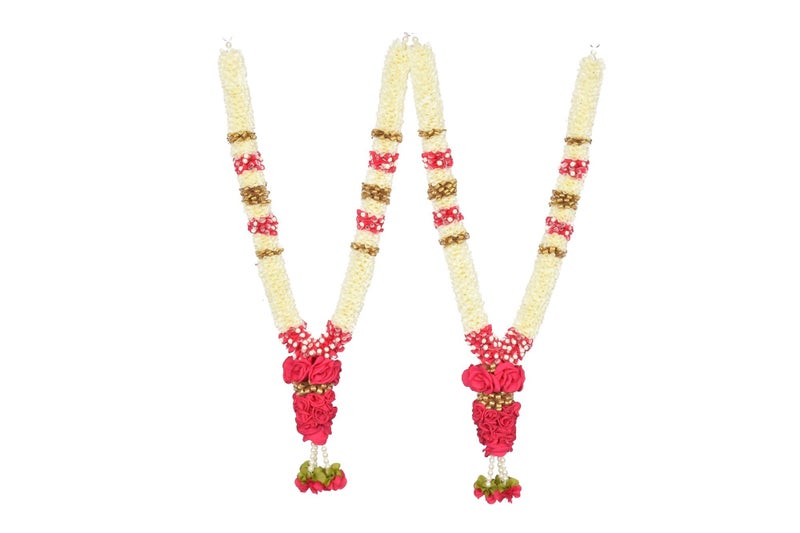 Daedal crafters - A Pair of Garland with Jasmin Buds Off White 5ft Long Washable Reusable Artificial Premium Flower Fabric Mala Handcrafted by Underprivileged Women for Deities Photo Pooja DC197 - Image 3