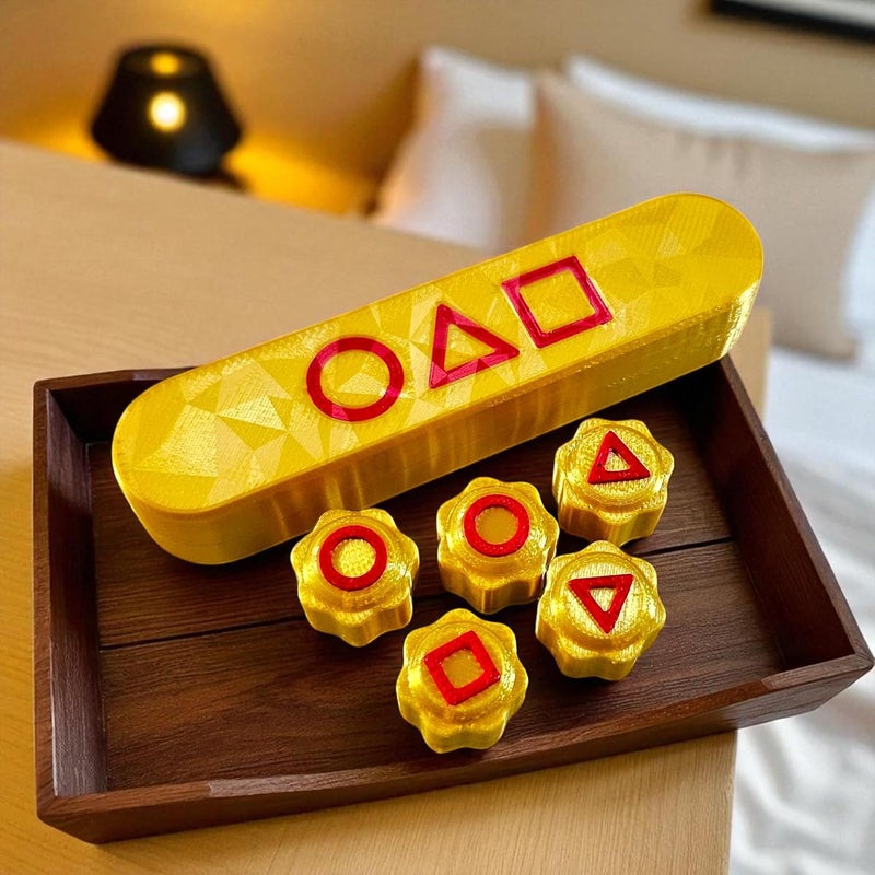 Sentosa 5 Weighted Korean Jack (6g Each) Squid Gong-Gi Game Set Shiny Gold Stones and Storage Box Traditional Toy Set Gonggi Skill Game - Image 1