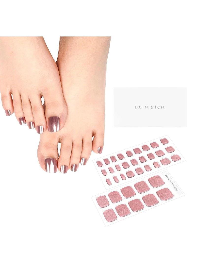 DANNI & TONI - DANNI & TONI Semi Cured Gel Toenail Strips Rose Gold (Champagne Shine) Mirror Gel Toenail Stickers Metalic Gel Pedi Wraps 37 Stickers - Image 1