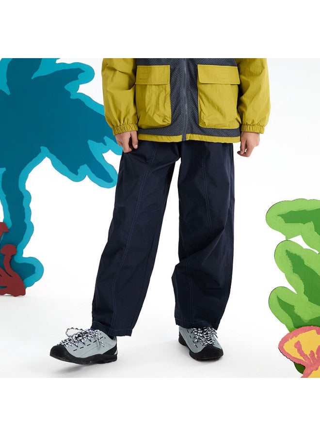Mipo New Children's Spring Pure Cotton Breathable Long Pants Outdoor Casual Cargo Pants Navy Blue 130cm - Image 1