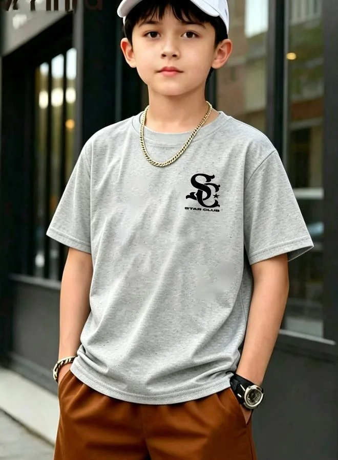 Take Two Boys Grey Cotton Short Sleeve Graphic T-Shirt