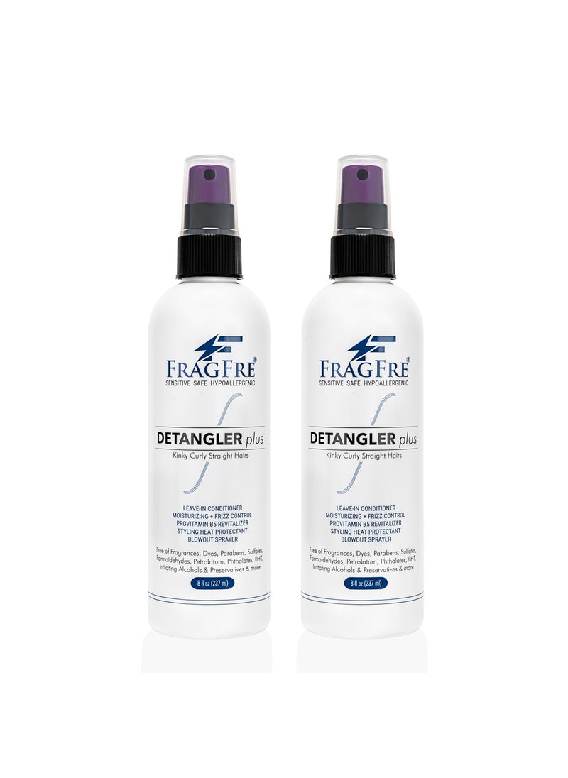 FRAGFRE Detangler plus Styling Hair Spray 8 oz (2-Pack Gift Set) - Heat Protectant and Blowout Spray - Leave in Conditioner for Sensitive Skin - Fragrance Free Hypoallergenic Unscented 