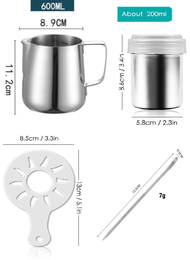 600ml Milk Frothing Jug  Stainless Steel Milk Pitcher Cup Barista Milk Jug  Stainless Steel Powder Shakers and Coffee Decorating Art Pen  Coffee Latte Art Stencils for Making Coffee Cappuccino Frothing Milk Coffee Machine  - Image 3