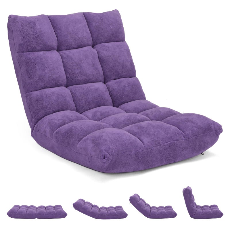 Giantex 14Position Floor Sofa Folding Gaming Sofa Chair Comfy Cushions  Study Steel Frame Angle Adjustable Sleeper Bed Couch Recliner Purple