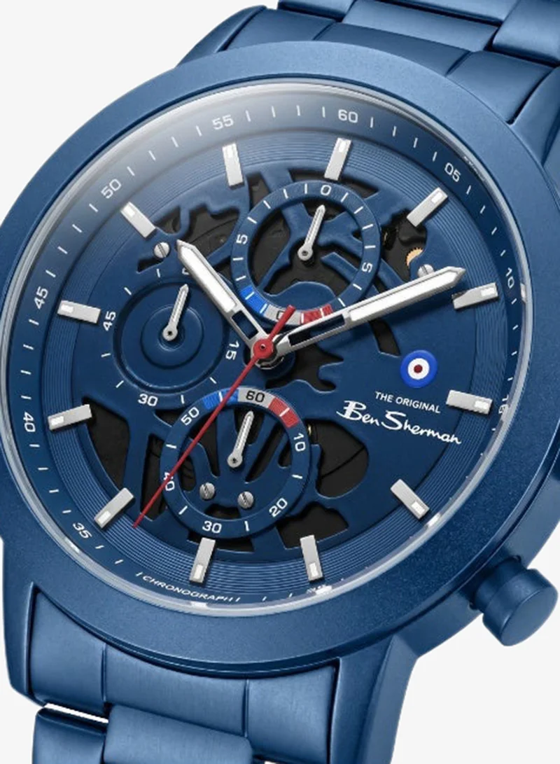 بين شيرمان Nottingham Blue Dial Blue Stainless Steel Bracelet Chronograph Watch for Men, 44mm