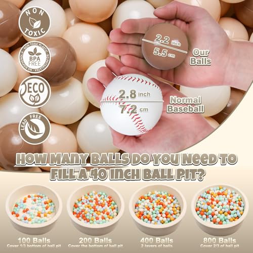 GOGOSO Ball Pit Balls for Toddlers PhthalateFree BPAFree NonToxic Crush Proof Soft Plastic Play Balls Baby Kids Shape Tent Pool Playhouse Playpen Party DecorCoffee Brown Beige50PCS - Image 5