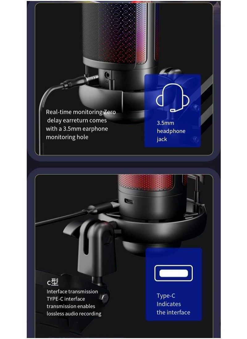 Furtey - Gaming Microphone USB Condenser Podcast Microphone with RGB Lighting Tap-to-Mute Sensor Cardioid Polar Pattern for Gaming Streaming - Image 1