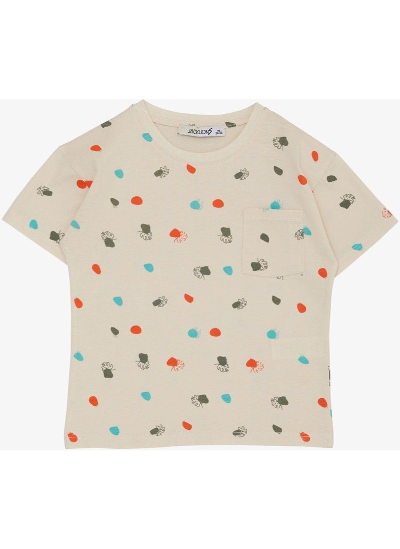 Jack Lions - Boy's T-Shirt Leaf Patterned Polka Dot 1.5-5 Years, Beige - Image 1