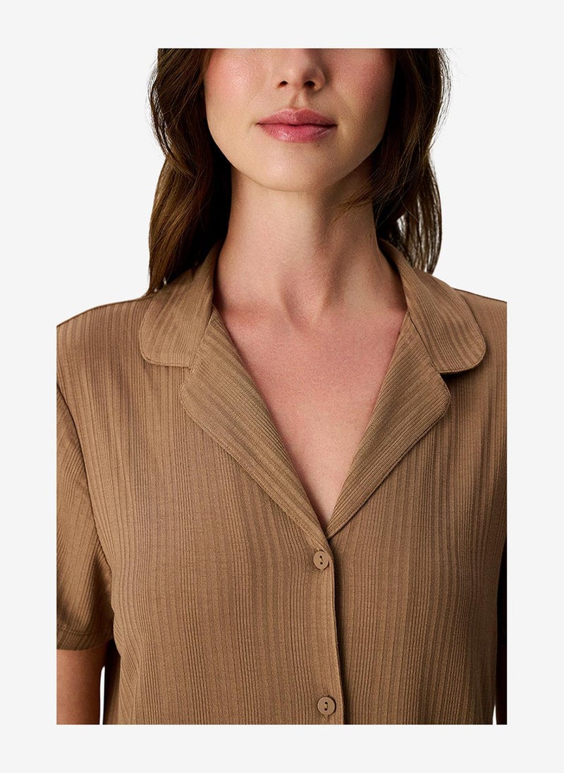 Penti Women's Brown Short Sleeve Viscose Pyjama Set with Shorts - Image 4