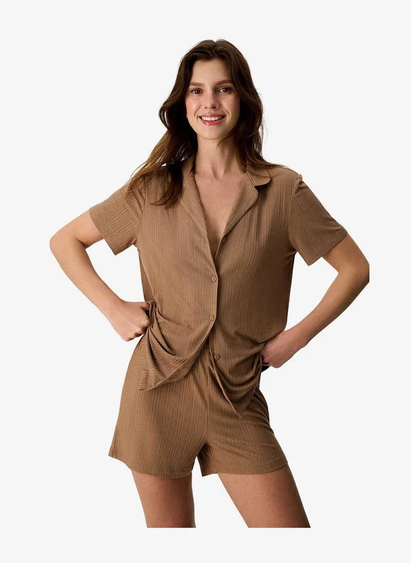 بنتي Women's Brown Short Sleeve Viscose Pyjama Set with Shorts
