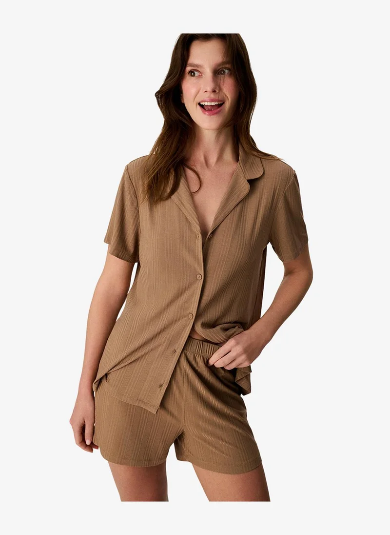 بنتي Women's Brown Short Sleeve Viscose Pyjama Set with Shorts