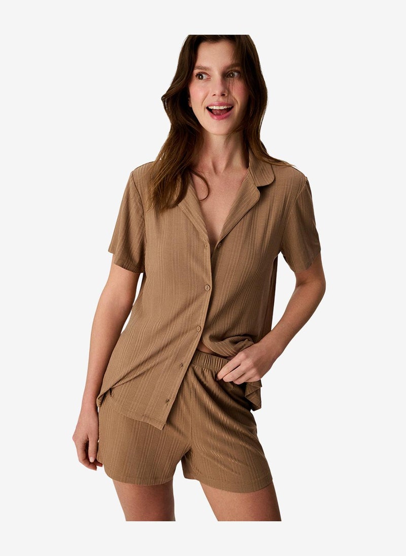 Penti Women's Brown Short Sleeve Viscose Pyjama Set with Shorts - Image 2