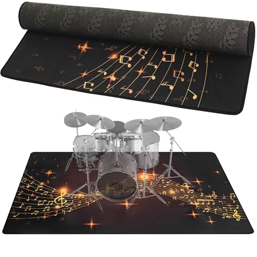 TORIBIO Drum Rug, 4 Ft x 6 Ft Drum Mat Carpet Music Rug with Non-Slip Grip Bottom, Soundproof Rug Pads Electrical Carpet Accessories for Drummers,Musical Note - Image 1