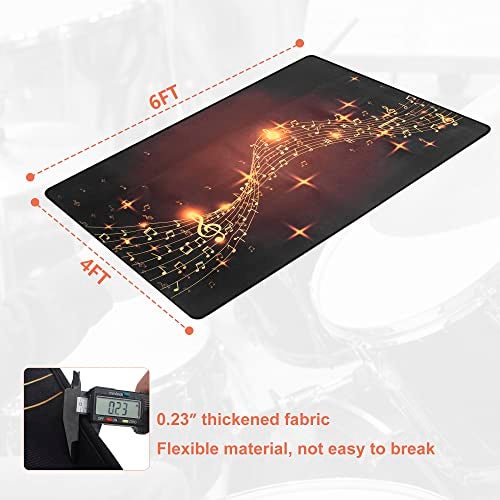 TORIBIO Drum Rug, 4 Ft x 6 Ft Drum Mat Carpet Music Rug with Non-Slip Grip Bottom, Soundproof Rug Pads Electrical Carpet Accessories for Drummers,Musical Note - Image 3