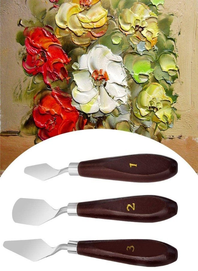 KANABEE Set of 5 Palette Painting Knives of Various Sizes & Shapes, Stainless Steel Scraper Spatula Polished Brown Handle for Artist Canvas Oil Paint Color Mixing - Image 5