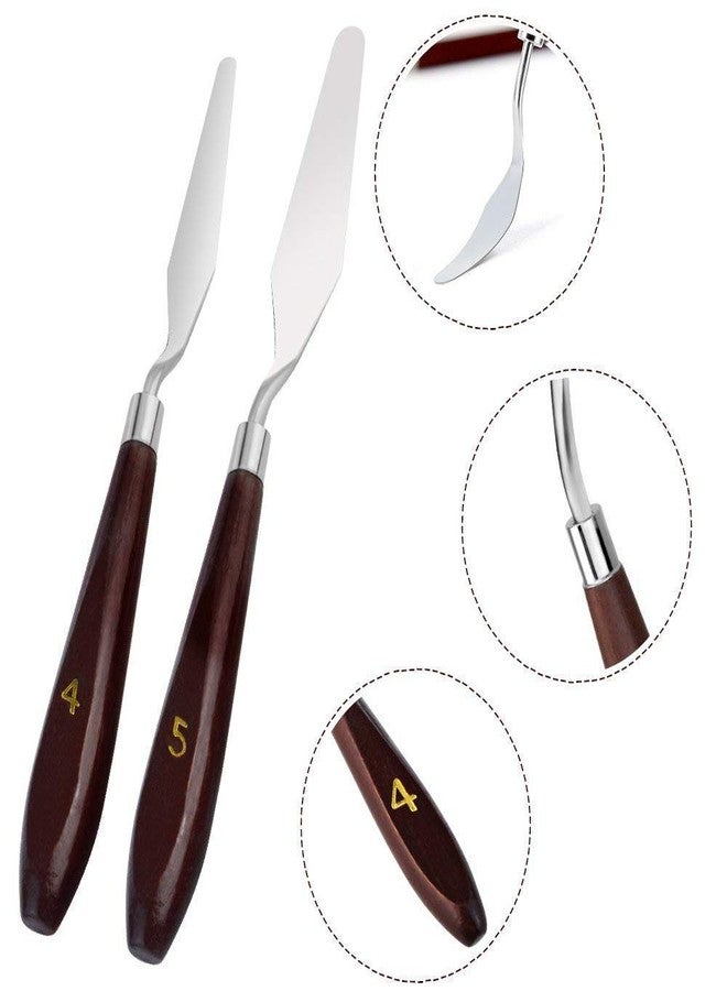 KANABEE Set of 5 Palette Painting Knives of Various Sizes & Shapes, Stainless Steel Scraper Spatula Polished Brown Handle for Artist Canvas Oil Paint Color Mixing - Image 4