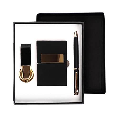 FABULASTIC Gift Set with Metal Pen, Magnetic Debit/Credit Card Holder and Metal Leather Keychain | Men Gift Set Combo | Gifts for Men Birthday Special Unique I Men Gift Ideas (Black) - Image 1