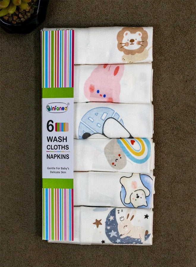 Rachna Premium Cotton Hosiery Baby Washcloth Set - 171A - Pack of 6, 26×28 cm (10×11 in) | Extra‑Soft, Quick‑Dry Muslin Face & Burp Napkins for Newborns & Infant Care - Image 2
