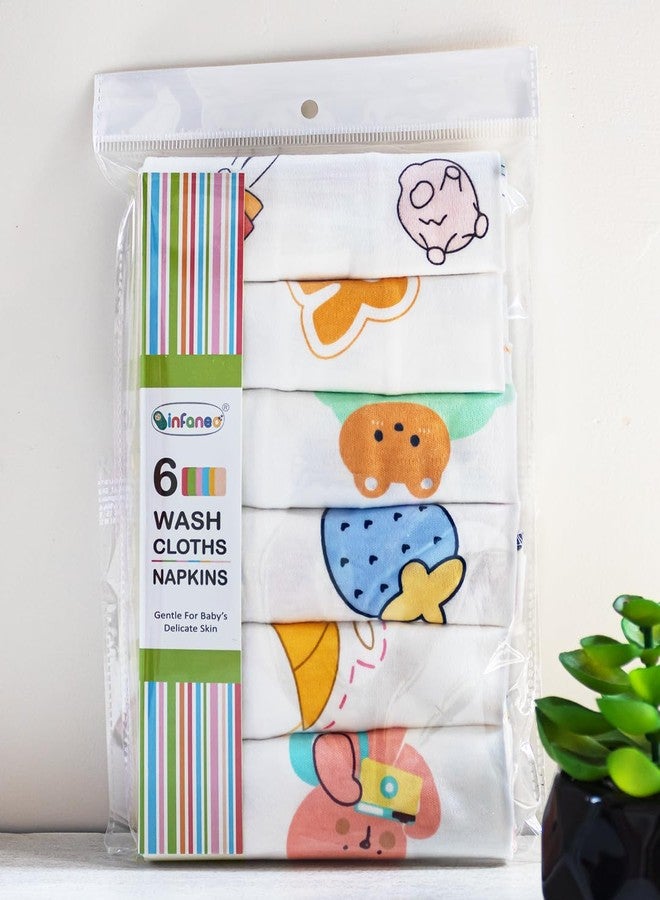 Rachna Premium Cotton Hosiery Baby Washcloth Set - 171A - Pack of 6, 26×28 cm (10×11 in) | Extra‑Soft, Quick‑Dry Muslin Face & Burp Napkins for Newborns & Infant Care - Image 1