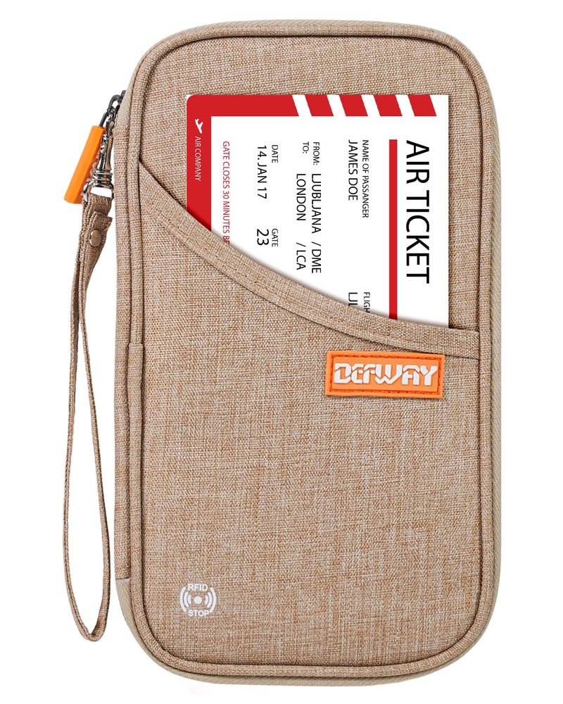 defway Passport Holder Travel Wallet - Family Passport Holder of 4, RFID Blocking Passport Wallet for Men Women, Travel Essentials for Flying (khaki) - Image 1