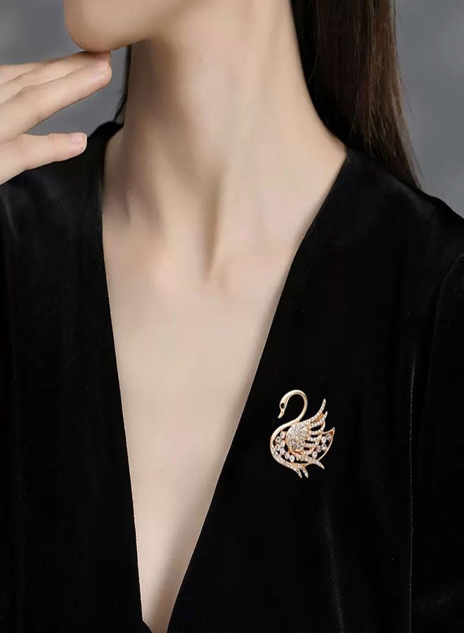 Shejuety fashion women's animal brooch zircon swan brooch sweater jacket cardigan sweater needle clothing accessories designed specifically for fashionable women, suitable for holiday jewelry gifts (golden-2) - Image 2