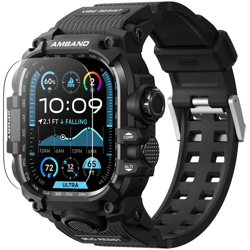 amBand Rugged Case with Band for Apple Watch Ultra 321 49mm M3 Military Grade Shockproof Cover Includes Screen Protector Kit Tactical Band for Men Compatible with iWatch Ultra Matte Black - Image 2