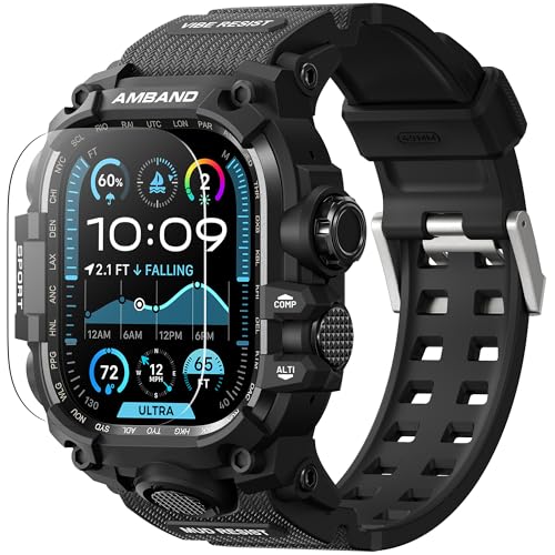 amBand Rugged Case with Band for Apple Watch Ultra 321 49mm M3 Military Grade Shockproof Cover Includes Screen Protector Kit Tactical Band for Men Compatible with iWatch Ultra Matte Black - Image 1