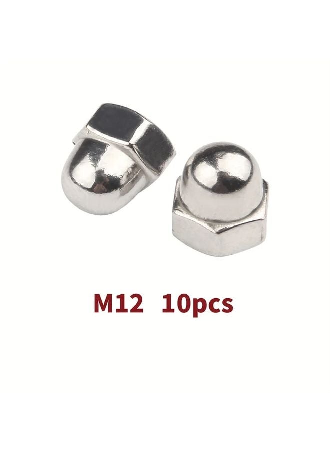 10pcs M12 304 Stainless Steel Acorn Cap Nuts Hex Dome Decorative Cover - Image 1