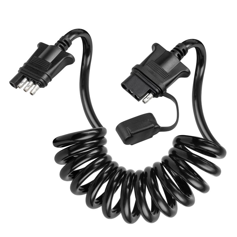 Oyviny 4 Way Flat Trailer Extension Coiled Cable 5 Feet 4 Pin Male and Female Wiring Harness Adapter 60" Stretchable Coiled Extension Wiring Cable with Dust Cover Plug & Play Connector 18 Guage