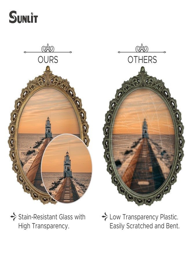 Sunlit إطار صور عتيق مضاء بأشعة الشمس، مقاس 8×10 بوصة، إطار صور بيضاوي عتيق بواجهة زجاجية، عرض صور فاخر، يُعلق على سطح الطاولة أو الحائط، برونزي - Image 2
