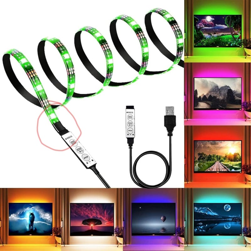 Snoogg شاشة LED SNOOGG 5 متر إضاءة خلفية RGB متعددة الألوان لكل متر SMD 5050 ضوء LED USB شريط 5 متر مع وحدة تحكم 3 أزرار 4 دبابيس لإضاءة الألعاب مجموعة إضاءة محيطية - Image 1