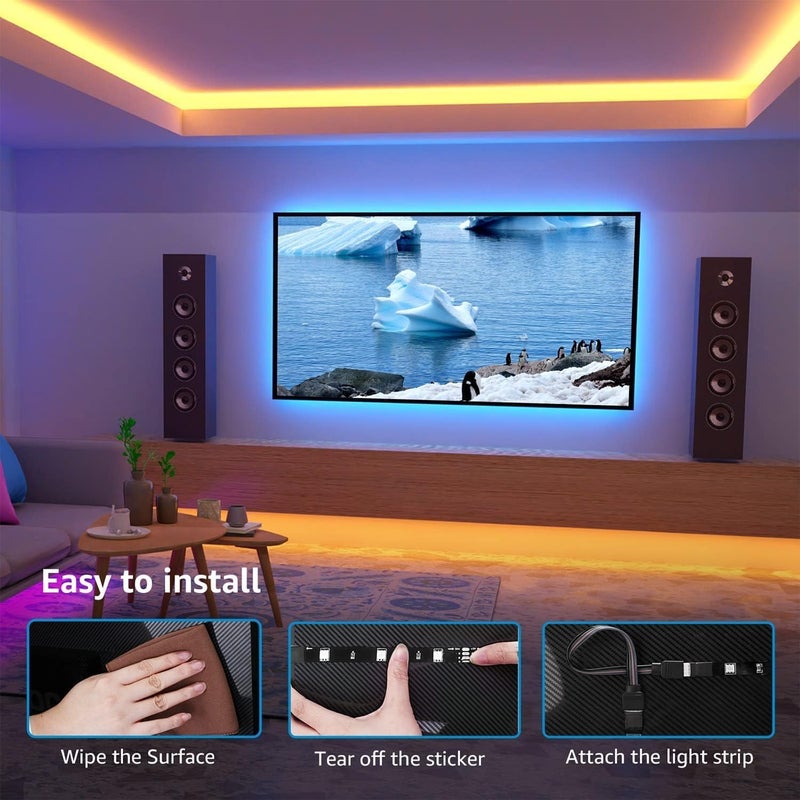 Snoogg شاشة LED SNOOGG 5 متر إضاءة خلفية RGB متعددة الألوان لكل متر SMD 5050 ضوء LED USB شريط 5 متر مع وحدة تحكم 3 أزرار 4 دبابيس لإضاءة الألعاب مجموعة إضاءة محيطية - Image 3