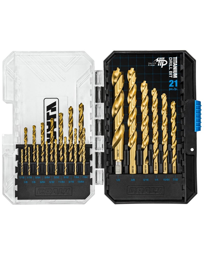 CRALY 21-Piece Cobalt Drill Bit Set, M35 HSS Titanium Coated Jobber Length Twist Drill Bits, Dash Tip & 135 Degree Split Point, 3-Flat Shank, for Hard Metal, Stainless Steel, Cast Iron, Plastic - Image 1