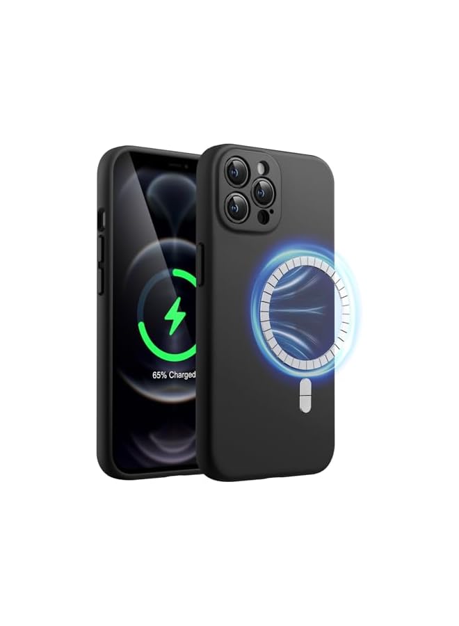 JETech Magnetic Silicone Case for iPhone 12 Pro Max 6.7-Inch, Compatible with MagSafe, Phone Cover with Camera Lens Full Protection (Black) - Image 1
