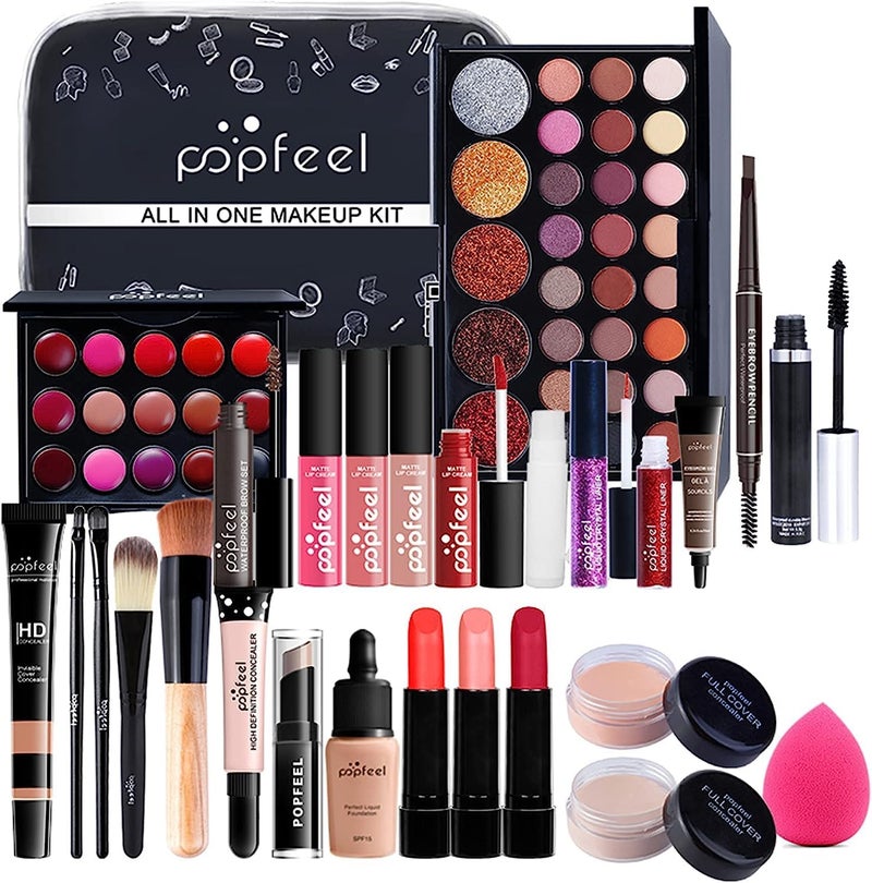 RoseFlower 28Pcs Professional Makeup Set Essential Make up Starter Set Makeup Sets With Cosmetic bag Eyeshadow Palette Lip Gloss Concealer blush Foundation Brush