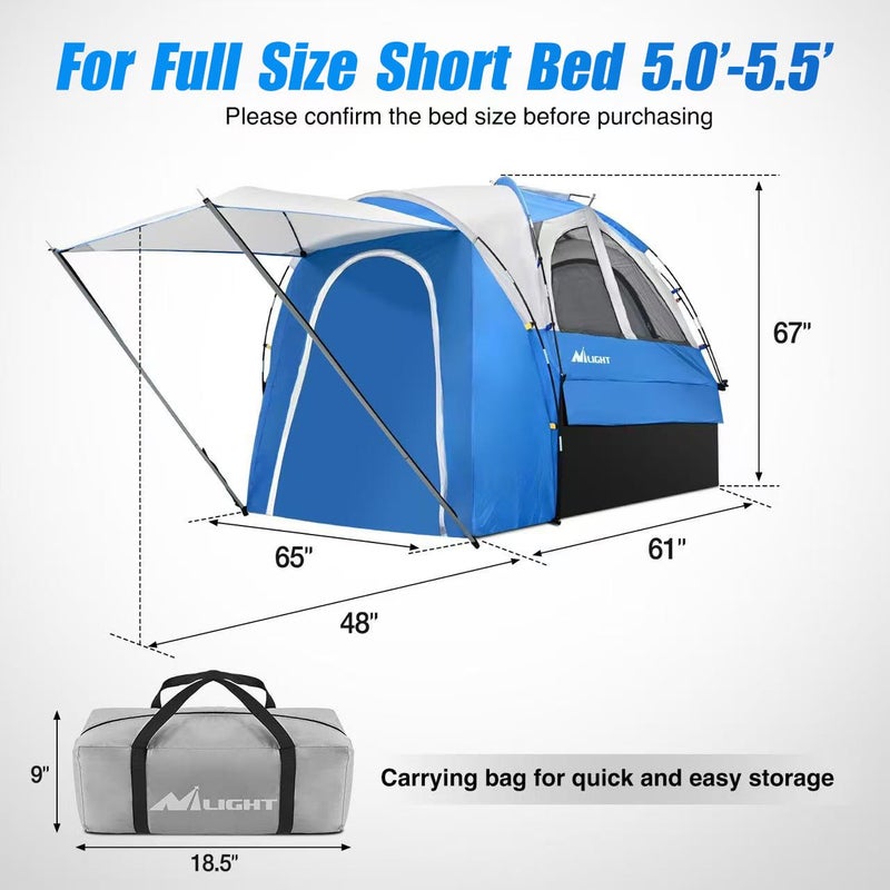 Nilight Truck Bed Tent 5.0-5.5FT Pickup Truck Tents with Removable Awning Waterproof PU2000mm Double Layer Rainfly Storage Bag 2-Person Sleeping Tailgate Bed Tents for Camping Travel Outdoor,Blue Grey - Image 2