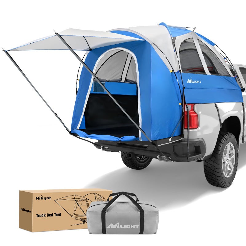 Nilight Truck Bed Tent 5.0-5.5FT Pickup Truck Tents with Removable Awning Waterproof PU2000mm Double Layer Rainfly Storage Bag 2-Person Sleeping Tailgate Bed Tents for Camping Travel Outdoor,Blue Grey - Image 1