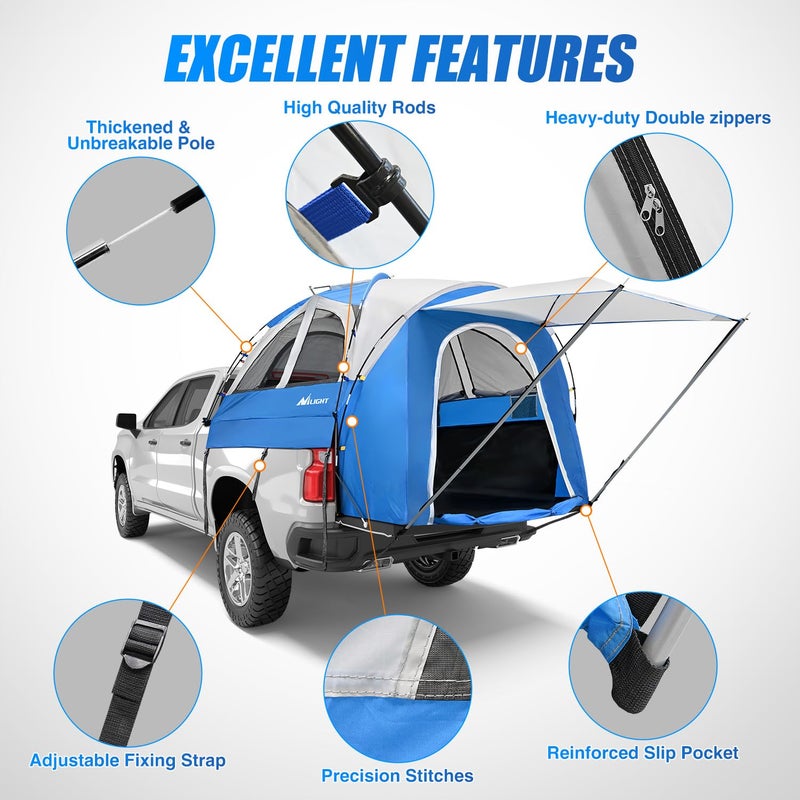 Nilight Truck Bed Tent 5.0-5.5FT Pickup Truck Tents with Removable Awning Waterproof PU2000mm Double Layer Rainfly Storage Bag 2-Person Sleeping Tailgate Bed Tents for Camping Travel Outdoor,Blue Grey - Image 5