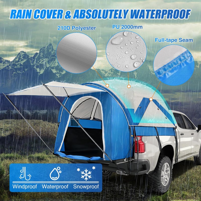 Nilight Truck Bed Tent 5.0-5.5FT Pickup Truck Tents with Removable Awning Waterproof PU2000mm Double Layer Rainfly Storage Bag 2-Person Sleeping Tailgate Bed Tents for Camping Travel Outdoor,Blue Grey - Image 3