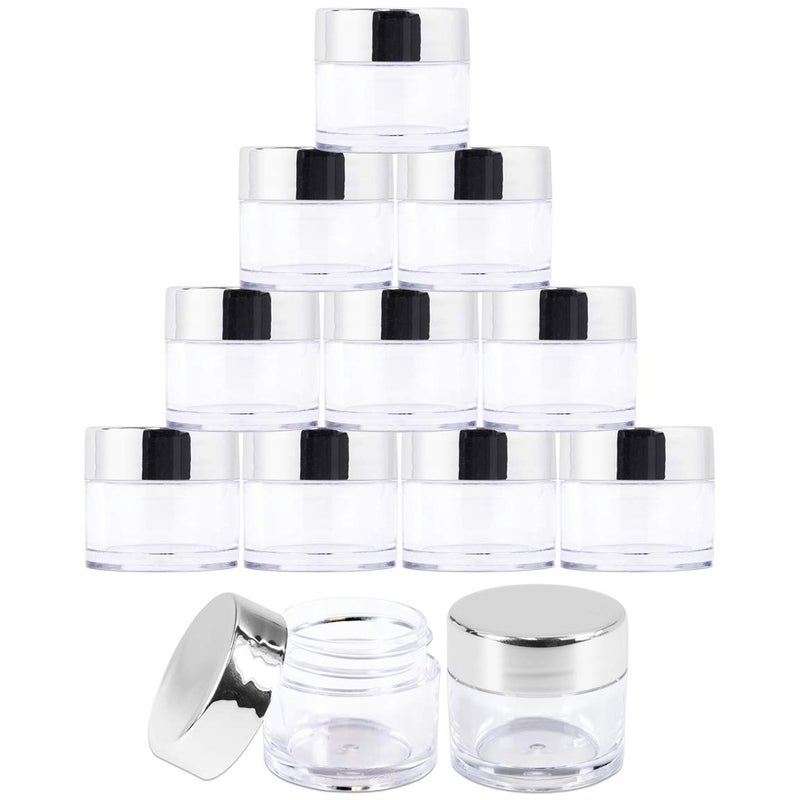 Beauticom 7 Gram  7 ML Quantity 24 Pieces Thick Wall Round Leak Proof Clear Acrylic Jars with SILVER Lids for Beauty Cream Cosmetics Salves Scrubs