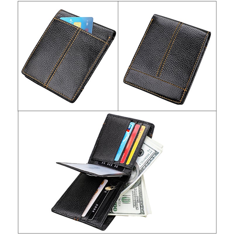 1pc Mad Short Wallet Leather Retro Classical Leather Wallet for Men (Black) - Image 1
