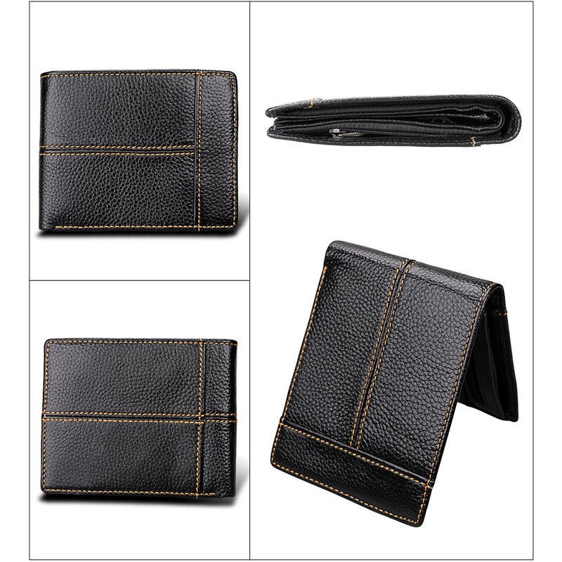 1pc Mad Short Wallet Leather Retro Classical Leather Wallet for Men (Black) - Image 3