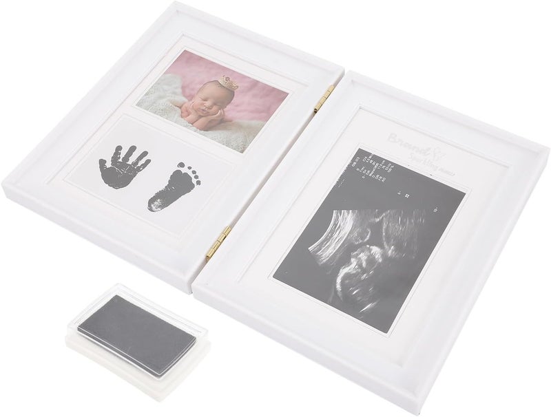Photo Frame with Sonogram and Newborn Handprint Keepsake, White Pvc 31x21cm for Memory Display - Image 1