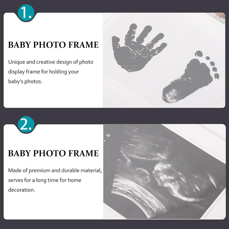 Photo Frame with Sonogram and Newborn Handprint Keepsake, White Pvc 31x21cm for Memory Display - Image 3