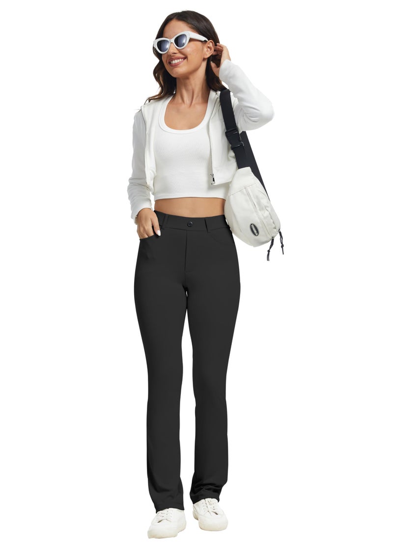 VIMPEP Yoga Pants Women Straight Leg Pants with Pockets High Waist Stretchy Pull On Dress Slacks for Casual Lounge Office Work Petite/Regular 1202 27 Black XL - Image 4
