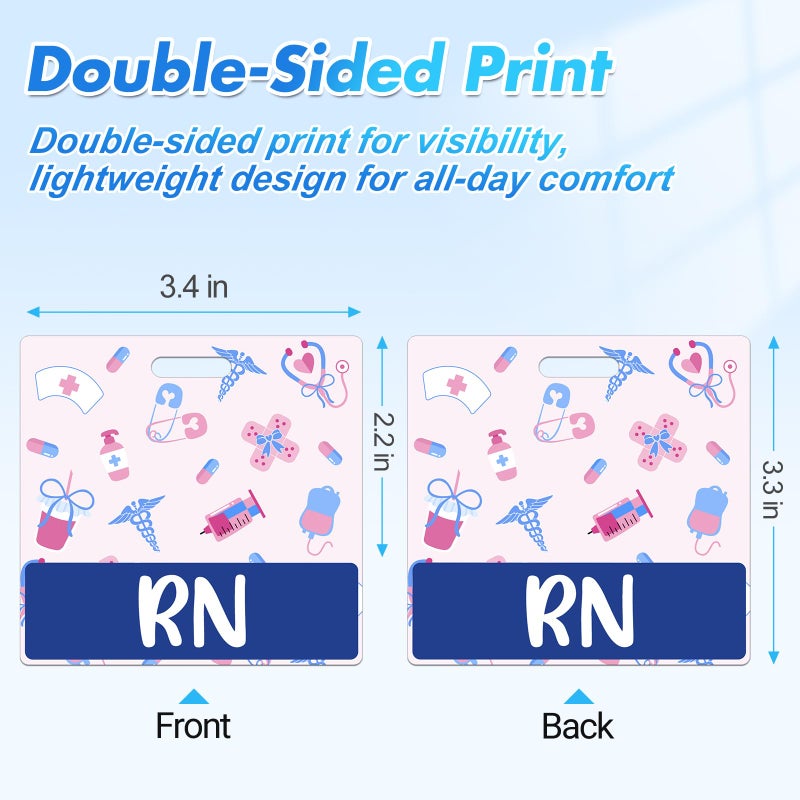 Besoar 3 Pack RN Badge Buddy Card Holder - Horizontal Registered Nurse Nursing Accessories Blue Pink Purple Red Black Colors ID Name Identification Tags with Print for Hospital Medical Work - Image 3