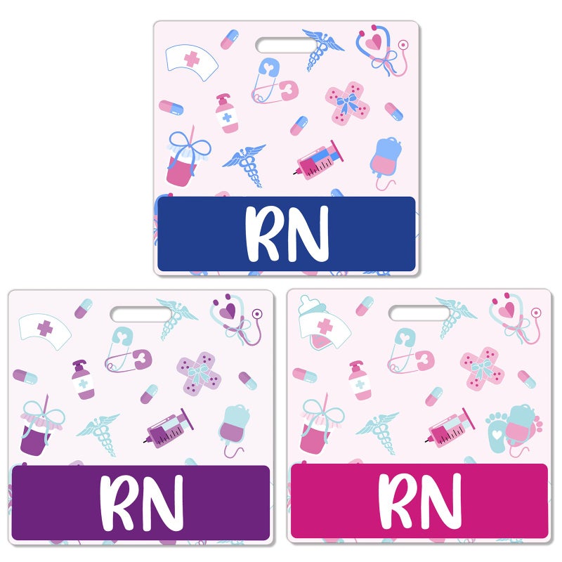 Besoar 3 Pack RN Badge Buddy Card Holder - Horizontal Registered Nurse Nursing Accessories Blue Pink Purple Red Black Colors ID Name Identification Tags with Print for Hospital Medical Work - Image 1