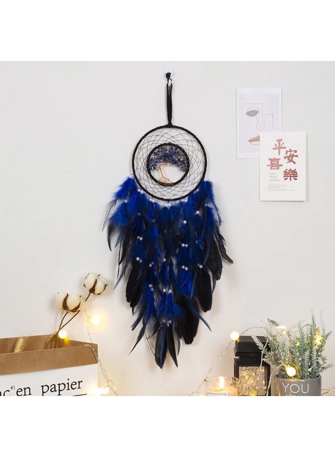 Dreamocean Dream Catcher, Handmade Dreamcatcher with Healing Crystal Stone, Tree of Life Dream Catchers Hanging Ornament for Home Bedroom Birthday Party, Perfect Craft Gift for Kids… (Blue) - Image 2